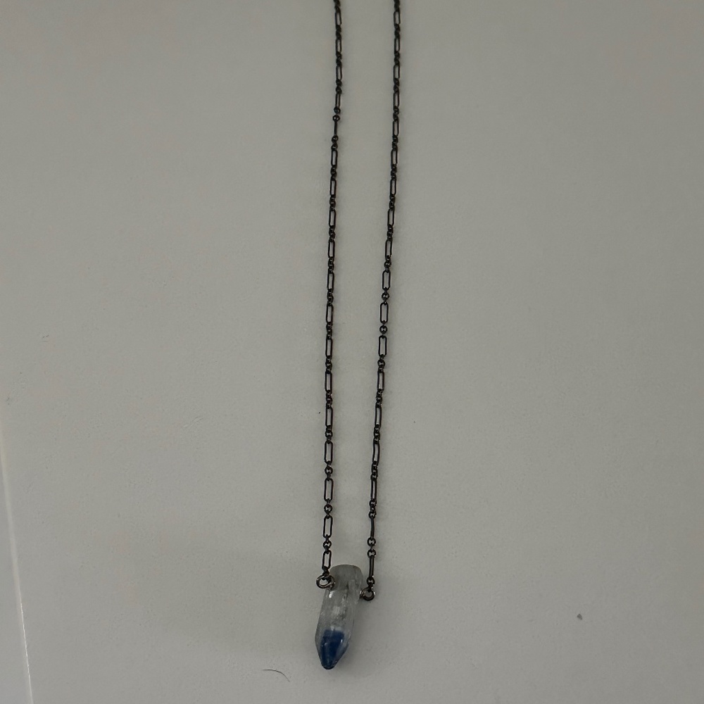Blue and white kyanite stone silver chain necklace